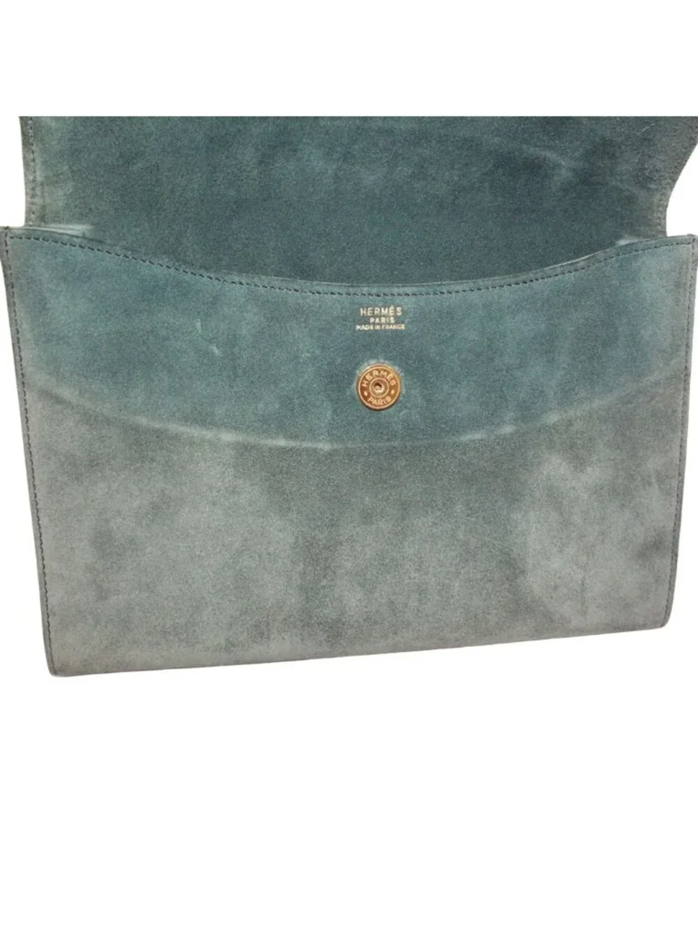 Hermes Pochette Rio Suede Gray Clutch Gold